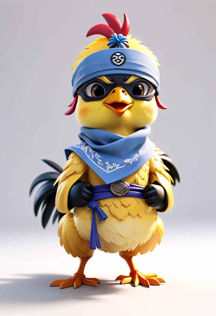 full body Esbian、Cool Ninja Chicken、diorama、symple background、White background、bandana、​masterpiece, Best Quality, Capture super cute moments, depth of fields, ultra-detailliert, Ultra High Resolution, Octadale, 8K, 16 K