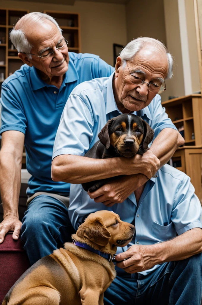 Grandpa playing with his puppy 