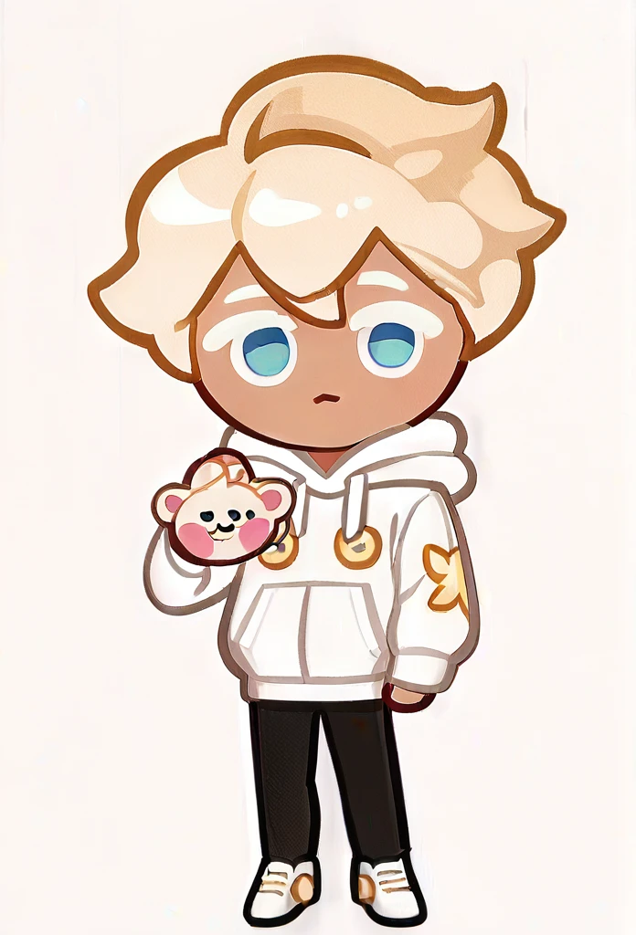 chibi, full body,Boy 1,White Hoodie,Black pants,White shoes,Lovely