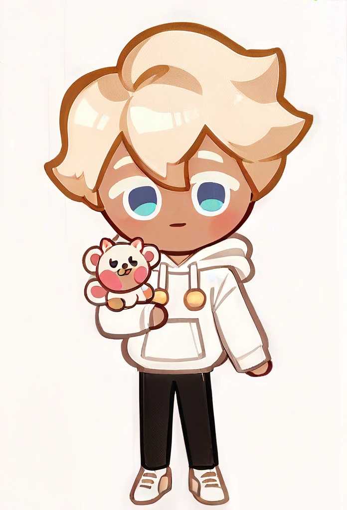 chibi, full body,Boy 1,White Hoodie,Black pants,White shoes,Lovely