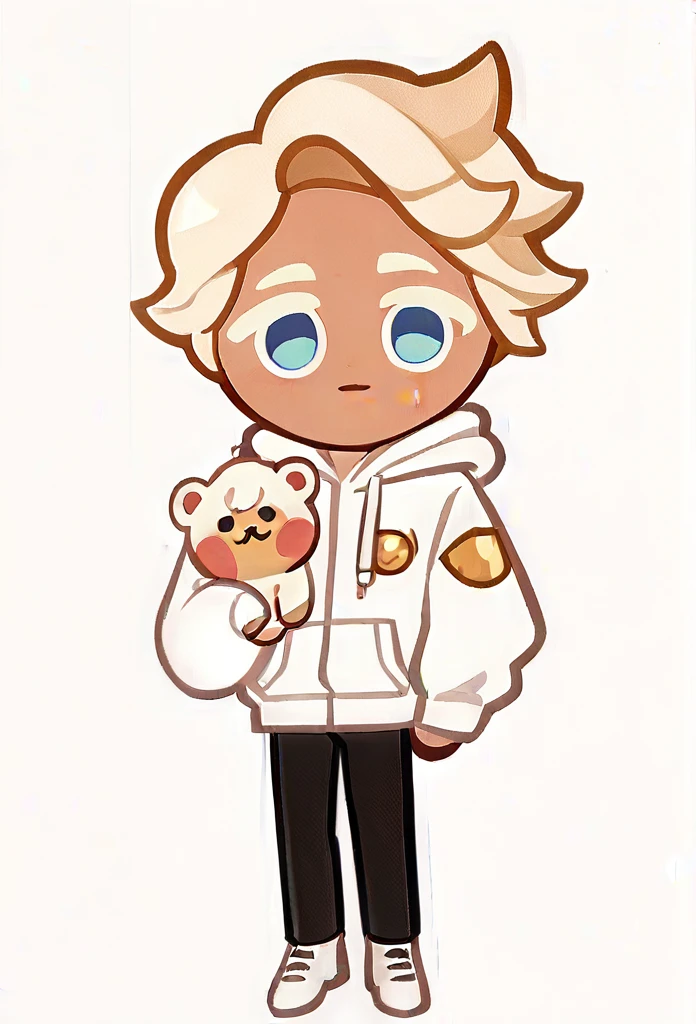 chibi, full body,Boy 1,White Hoodie,Black pants,White shoes,Lovely