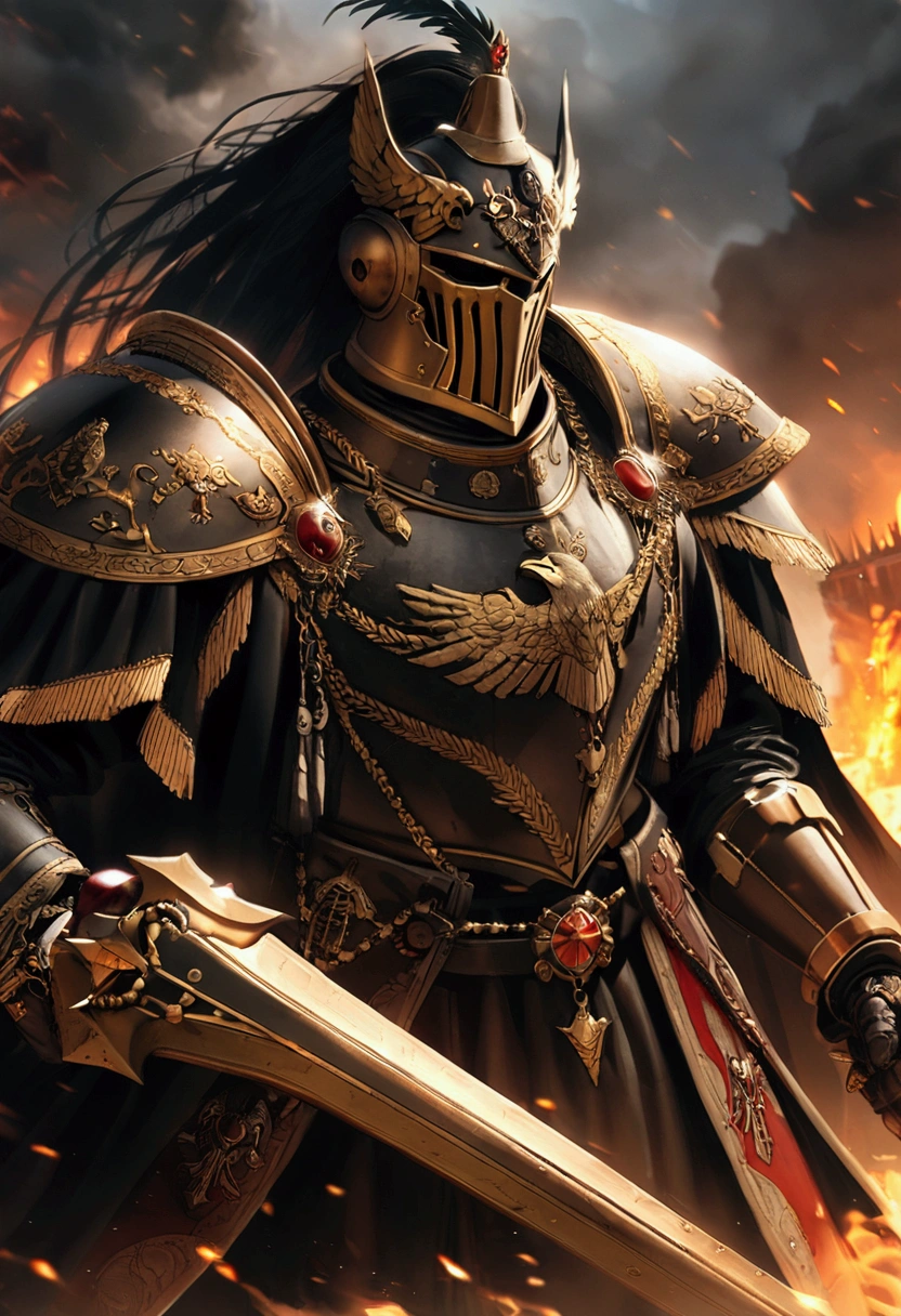 Warhammer 40k Star Wars Wallpapers, not canon eos 5d mark iv style, gothic grader, close-up intensity, gray and gold, elaborate costumes,golden eagle insignia, filmed in 70mm --ar 16:9 --q 2 --s 1000, Sauron, Melkior, Lord of the Rings, Lord of the rings, black armor, knight, King, Imperator.