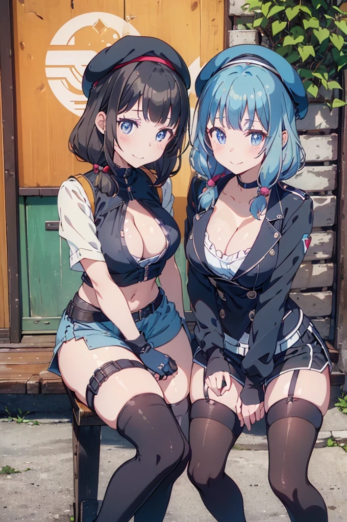 (from below:1.2),(from side:0.9), ((cute Face)), (Close-Up:0.6), ((looking at viewer, holding a icecream)),(Italian sweets magazine cover:1.4), highest quality、(real、photorealistic:1.5),(ultra high resolution,dark blue hair,long hair,side ponytail,hair between eyes,bangs, (beret, black jacket, open clothes, cleavage, midriff, black shorts, black thighhighs, thigh strap, fingerless gloves, single glove:1.2), (double breasted,under bust:1.2), sitting at a table, cute, anime visual of a cute girl, cute anime girl, eating cakes, young anime girl, guweiz, high quality anime artstyle, anime girl, artwork in the style of guweiz, beautiful anime girl, pretty anime girl, (anime girl), official artwork,(with sparkling eyes and a contagious smile),her thin pubic hair, looking at viewer, pose muy sexy"