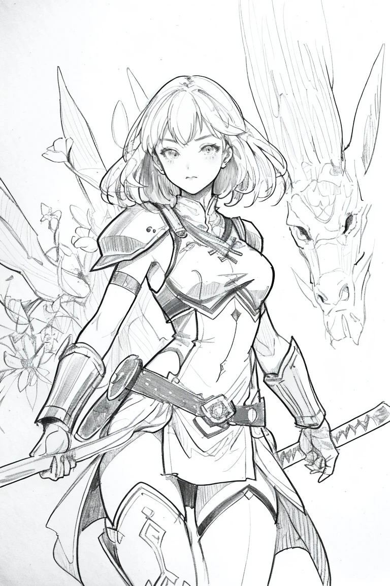 CRIE ,line art, monochrome, sketch drawing pencil, Traditional media character Woman, warrioress 