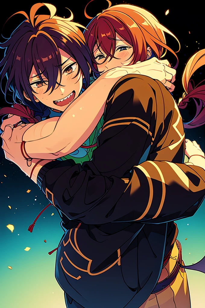 Mayoi hugging cute girl with long caramel hair and brown eyes