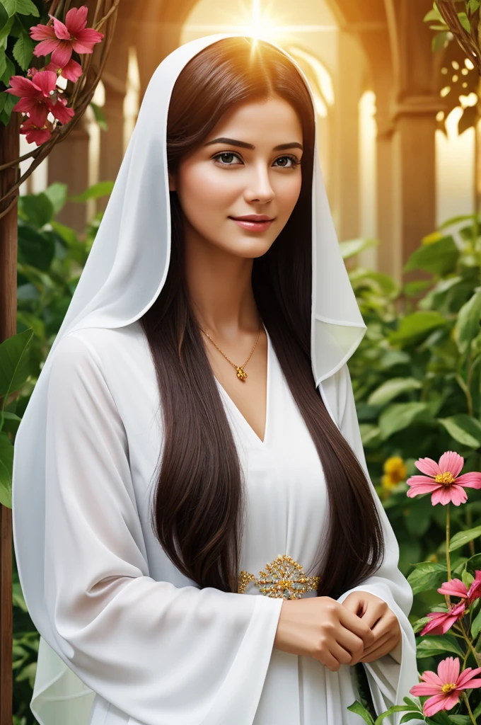 Generate an animated image relating the beauty of a woman with that of the Flower of the Holy Spirit of Panama 