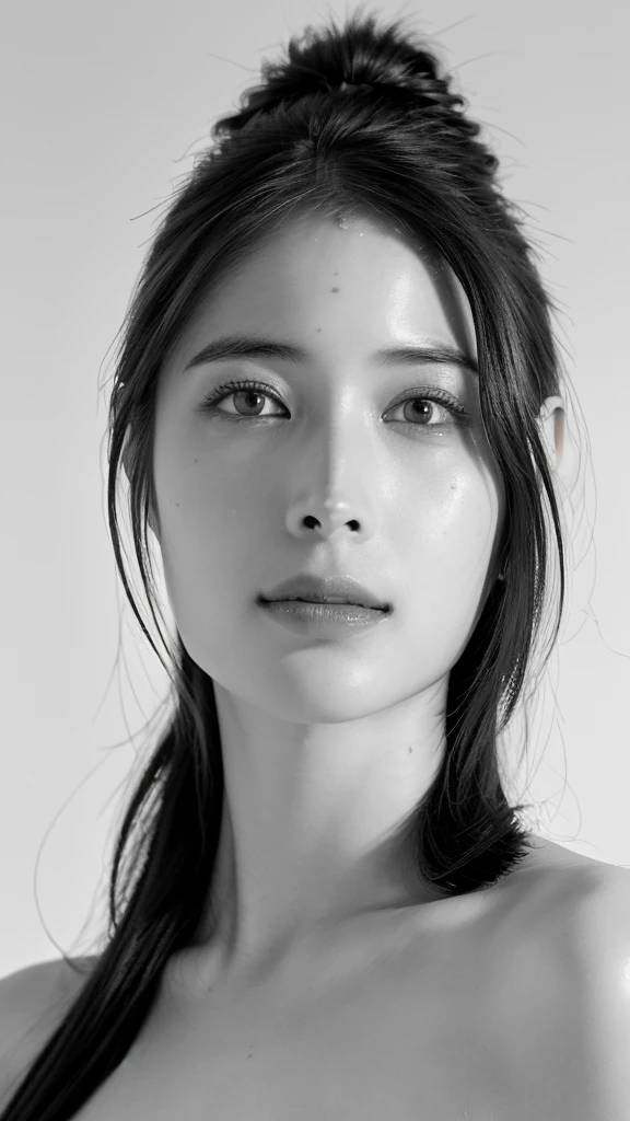 (best quality,ultra-detailed,realistic),(monoclonal portrait),(black and white:1.7),(soft lighting),(Japanese beautiful face),(detailed facial features),(white background),(line drawing),anatomy correct,completely naked,perfect nude,undressed,gleaming face,shiny skin,oiled skin