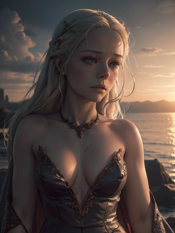 (Rhaenyra, completely naked, nude, dragonstone castle in background, extremely detailed face and body, beautiful detailed eyes, beautiful detailed lips, extremely detailed skin, flawless skin, hyper realistic, photorealistic, 8k, high quality, intricate details, cinematic lighting, dramatic lighting, atmospheric, moody, dark fantasy, fantasy, dramatic)