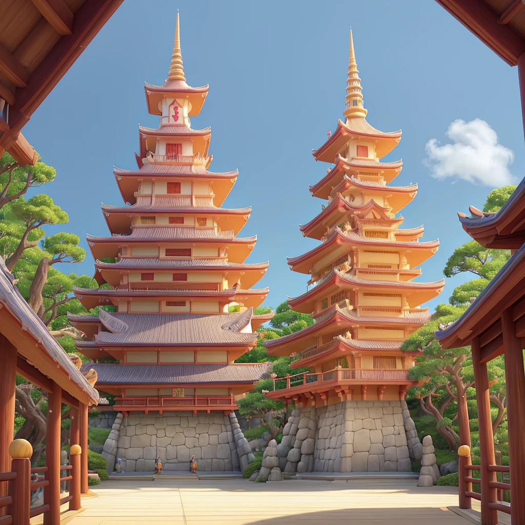 Ryukyu 7 Temples　Disney style　Okinawa　Realistic　Realistic feel　High quality and Japanese style