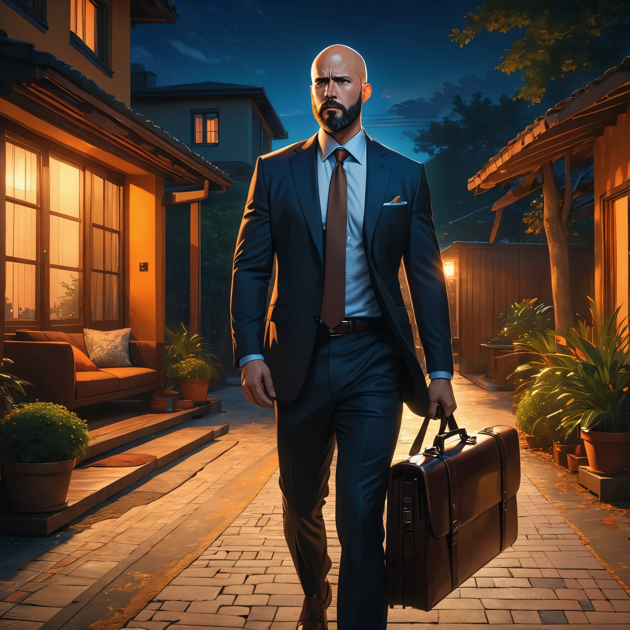 drawing of a man sleeping with a content expression next to his wife, extremely detailed faces, subject is bald with a beard, ultra-detailed, (best quality,4k,8k,highres,masterpiece:1.2), HDR, UHD, studio lighting, vivid colors, warm color tones
