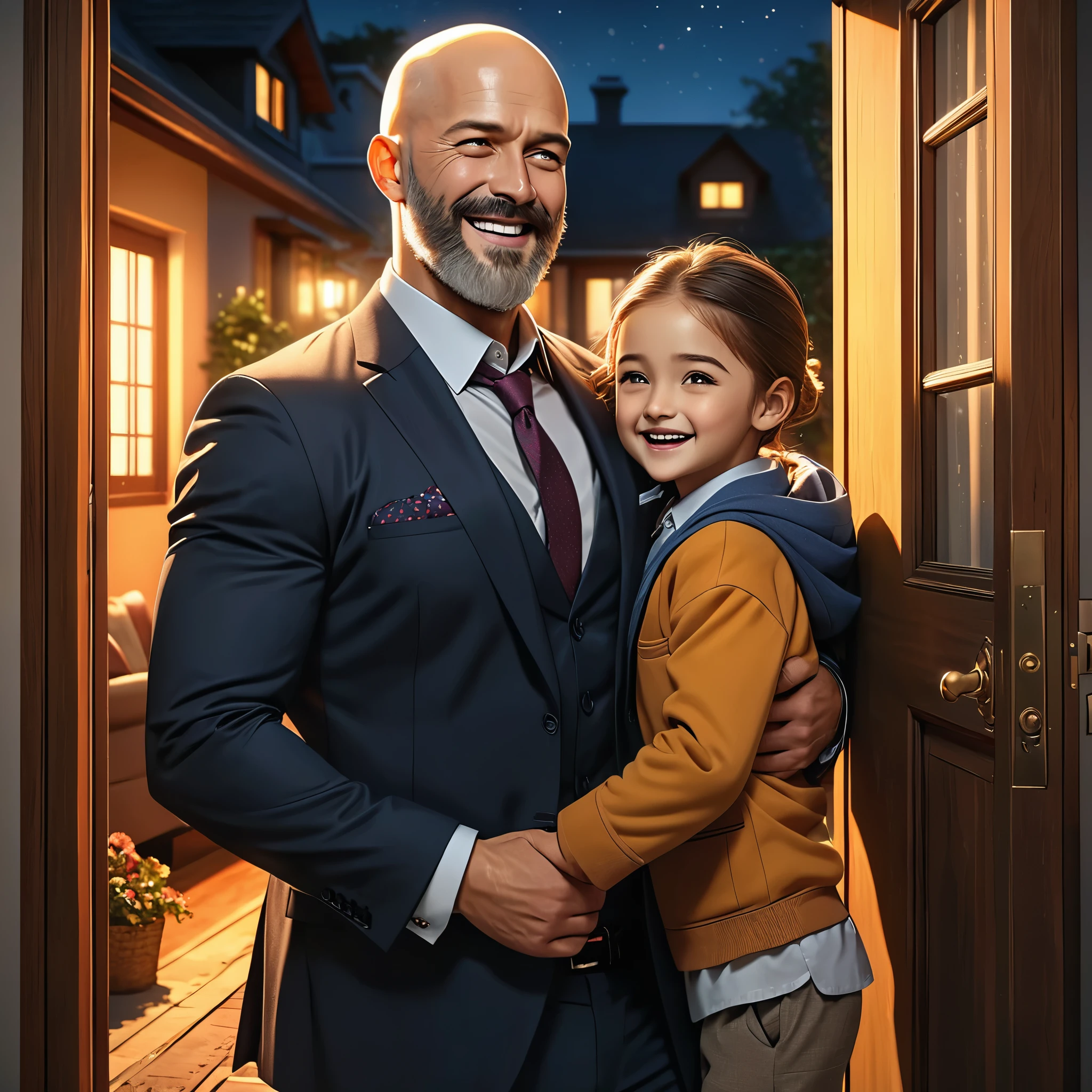 drawing of a man sleeping with a content expression next to his wife, extremely detailed faces, subject is bald with a beard, ultra-detailed, (best quality,4k,8k,highres,masterpiece:1.2), HDR, UHD, studio lighting, vivid colors, warm color tones
