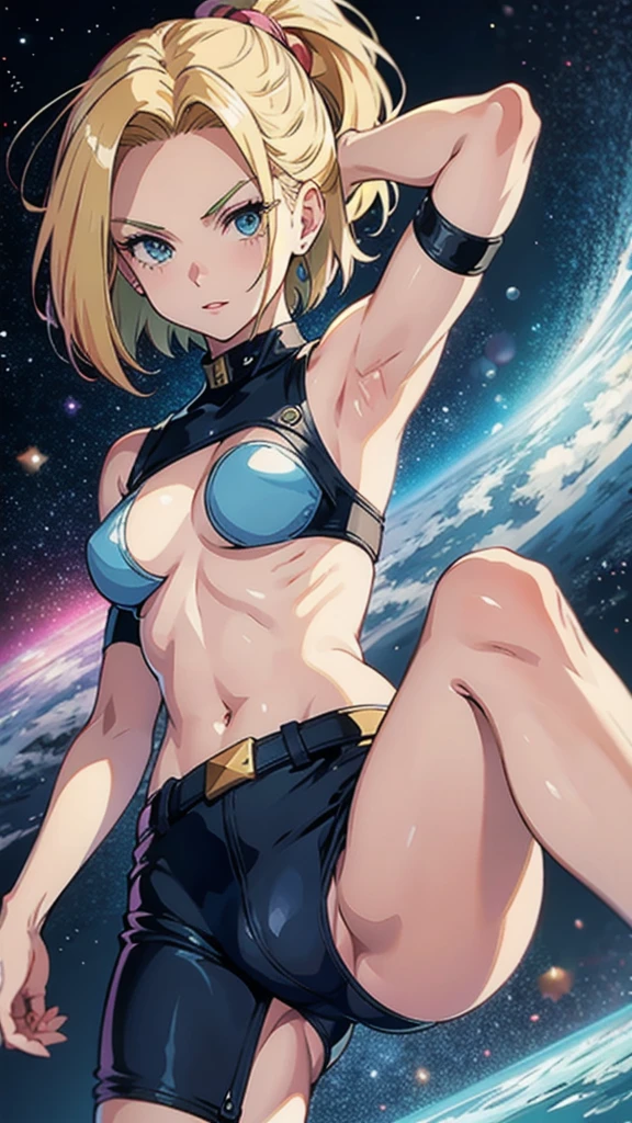 Android 18, showing armpits and pussy half naked.