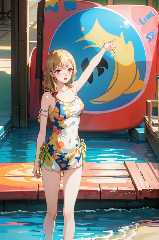 Random patterned swimsuit、Random Swimsuit、Swimsuits in random colors、Random pose、、Acme Face、Random pose、, Pale red eyes、Semi-long hair、Chestnut Hair、Sandy Beach、、、nsfw、Highest quality、1 girl、solo、Ocean、Sexy pose、Random pose、Blushing、wet、Embarrassed、I can see half of my 、、One Piece Swimwear、(Strap slip:1.3)、Swimsuits in random colors、Swimwear