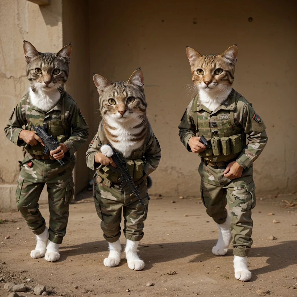 Anthropomorphic cats dressed as soldiers
