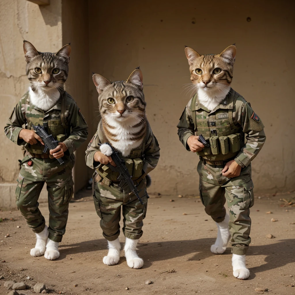 Anthropomorphic cats dressed as soldiers