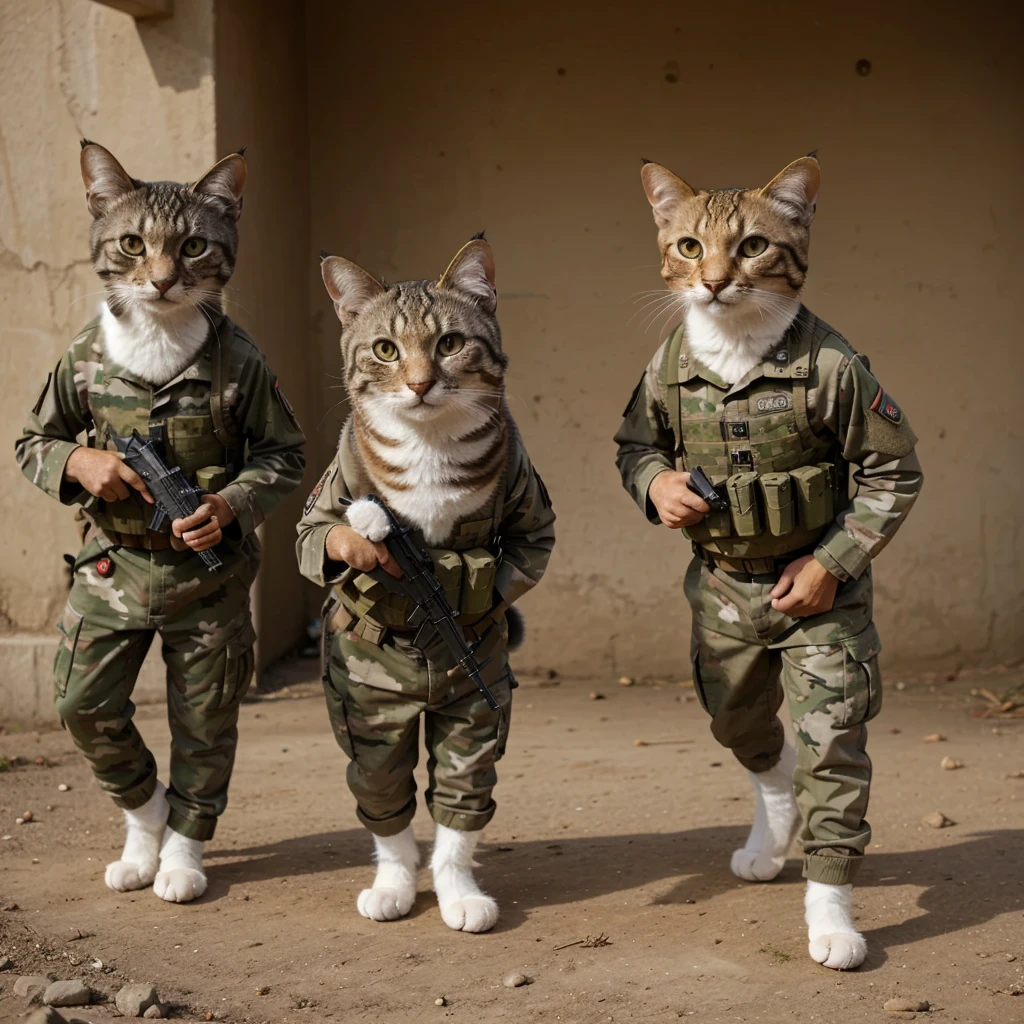 Anthropomorphic cats dressed as soldiers
