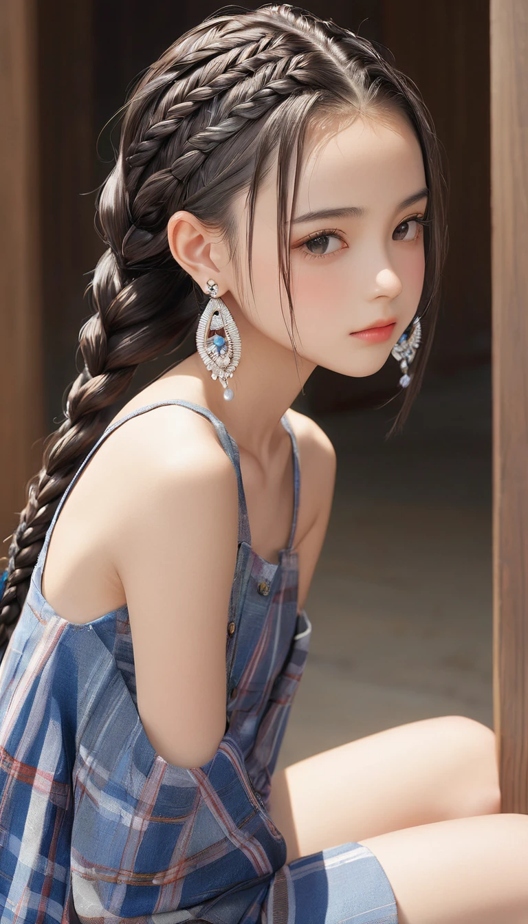 (masterpiece, Highest quality:1.2), One girl, alone,bony body、15 years old、cornrow cut、Earrings