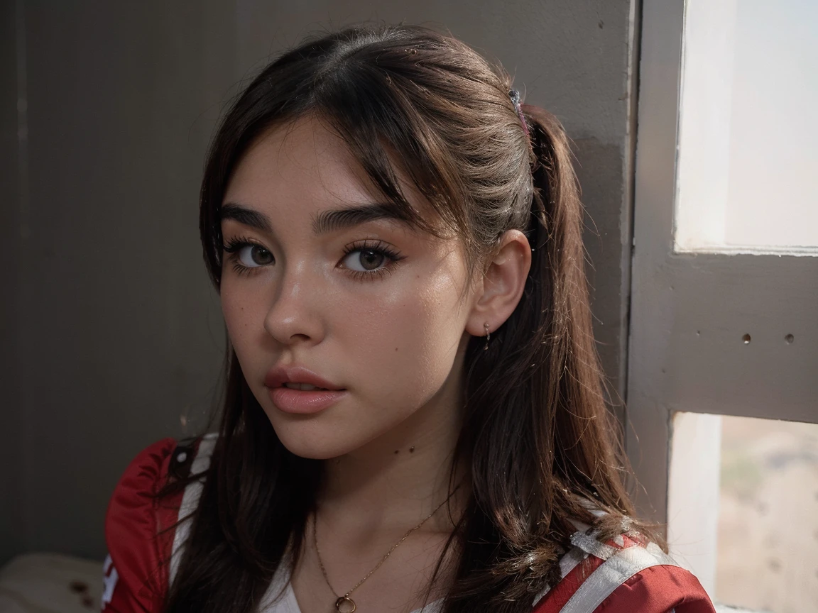 a close up of (1girl, solo, realistic) madisonbeer-smf in a red dress, (tipo de cuerpo pequeño:1.1), (petite body), multiple angles, charli xcx, ava max, bella poarch, she looks like a mix of grimes, charli bowater, sexy look, billie eilish, madison beer as leeloo, portrait of kim petras, 18 years old, the super hot and sexy, looks a blend of grimes
