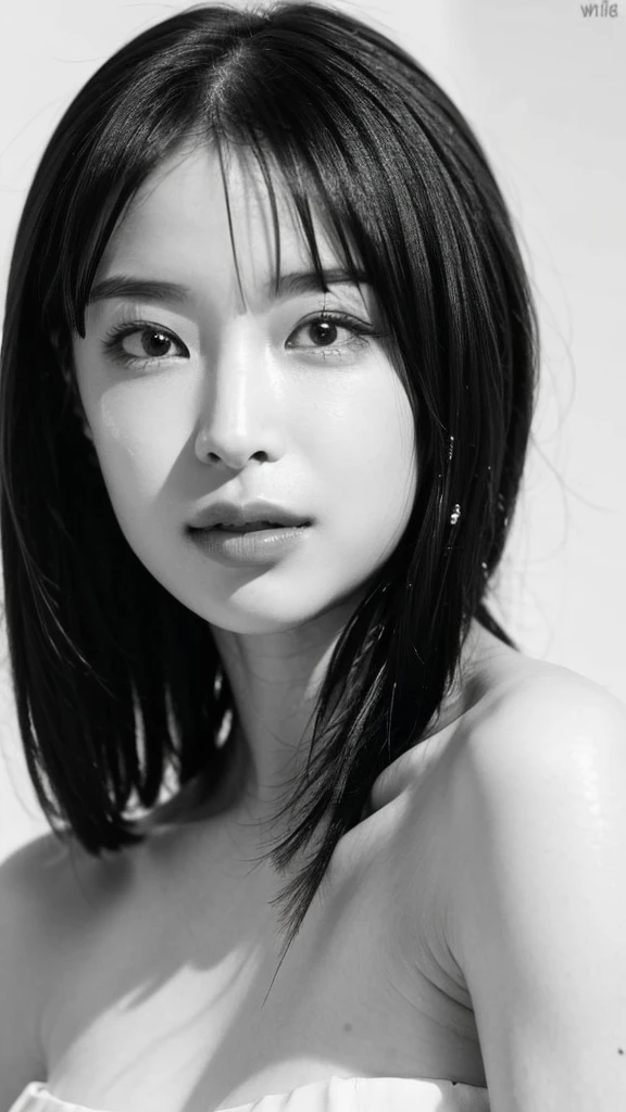 (best quality,ultra-detailed,realistic),(monoclonal portrait),(black and white:1.7),(soft lighting),(Japanese beautiful face),(detailed facial features),(white background),(line drawing),anatomy correct,completely naked,perfect nude,undressed,gleaming face,shiny skin,oiled skin
