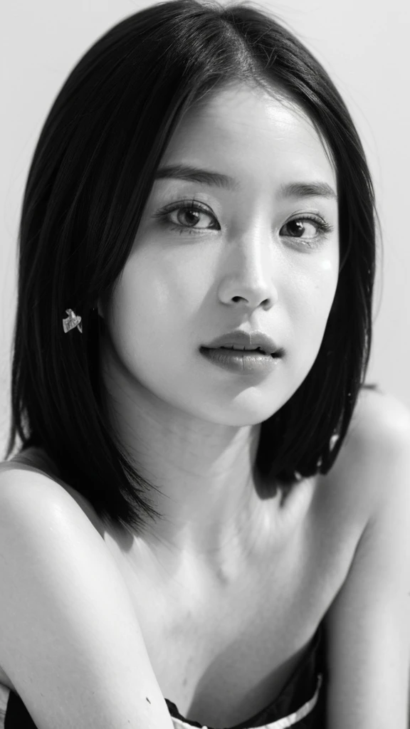 (best quality,ultra-detailed,realistic),(monoclonal portrait),(black and white:1.7),(soft lighting),(Japanese beautiful face),(detailed facial features),(white background),(line drawing),anatomy correct,completely naked,perfect nude,undressed,gleaming face,shiny skin,oiled skin