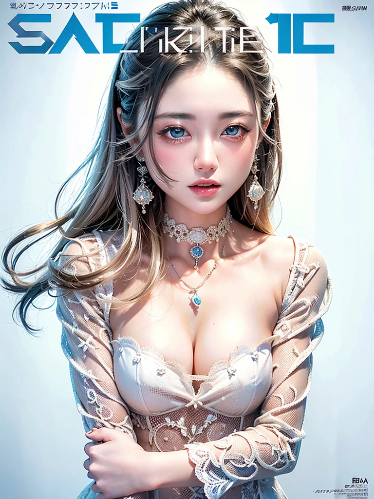 White Background、Professional Lighting、(((Professional Lighting 1.5)))、Translucent skin texture、Beautiful Skin、Beautiful Skin、、(((Whitening 1.5)))、White bra、See through、、Ecstasy of Musical Notes、((Nude 1.5))、See through1.5、Bust up photo、Simple earrings and necklace、(((ファッションMagazine Cover 1.5)))、(((Magazine Cover 1.5)))、Gray Hair、