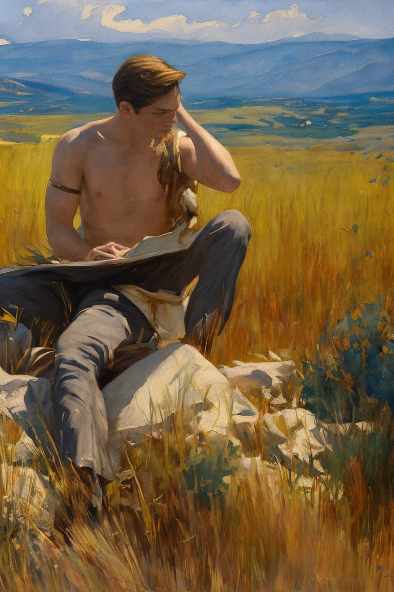 Adam the first man, red skin, black short hair, biblical, gospel, digital painting, watercolor painting oil, painterly, by Jeremy Lipking, by Antonio J. Manzanedo, Alphonse Mucha, Fuller Graves, Bartolome Esteban Murillo, JC Leyendecker, Craig Mullins, Peter Paul Rubens Detailed Painting, CGSetivity, ArtStation HD, High Detail, Photorealism, Concept Art, ArtStation HD, official art, trend in the artstation, 8k.