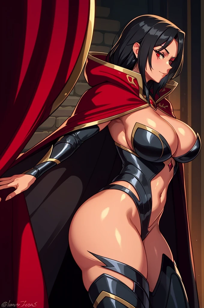 sorceress,big ass,big tits,black hair,red cloak,adventure