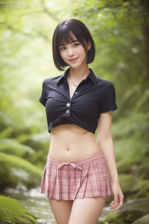 (Realistic:1.5,Dynamic pose:1.7、Healthy Body、Fine skin),21 years old,See through,sexyなポーズ,Perfect ???????,Beautiful body,Large Breasts、Plump body,Cute Face,Beautiful Face,double eyelid,smile,Naughty look,short hair,Black Hair,iris,from the front,forest,mysterious,high quality,Realistic,masterpiece,Very detailed,Japan,Beautiful woman,gravure,Fashionable,Fashion Model,Final Fantasy、Charm Panties:1.5、Collared shirt、Short skirt、sexy:1.10、((erotic))