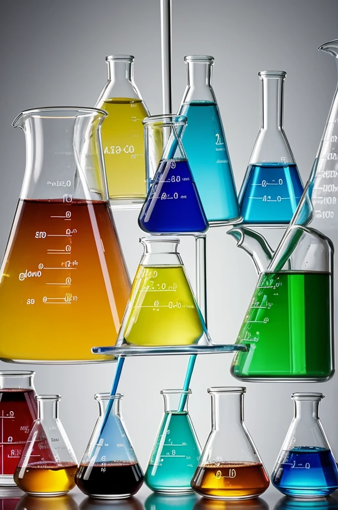 Can you generate an image for me with beakers and colors with chemistry and laboratory