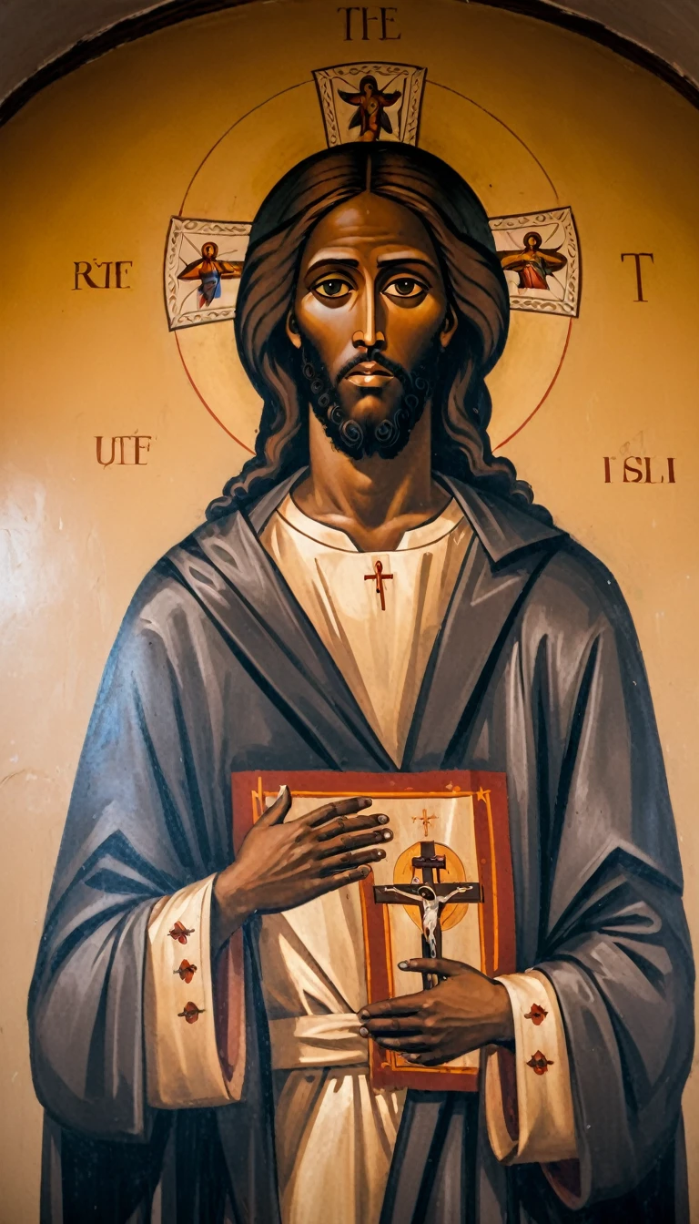 black jesus christ, Orthodox painted on the interior wall of a Rortch church 