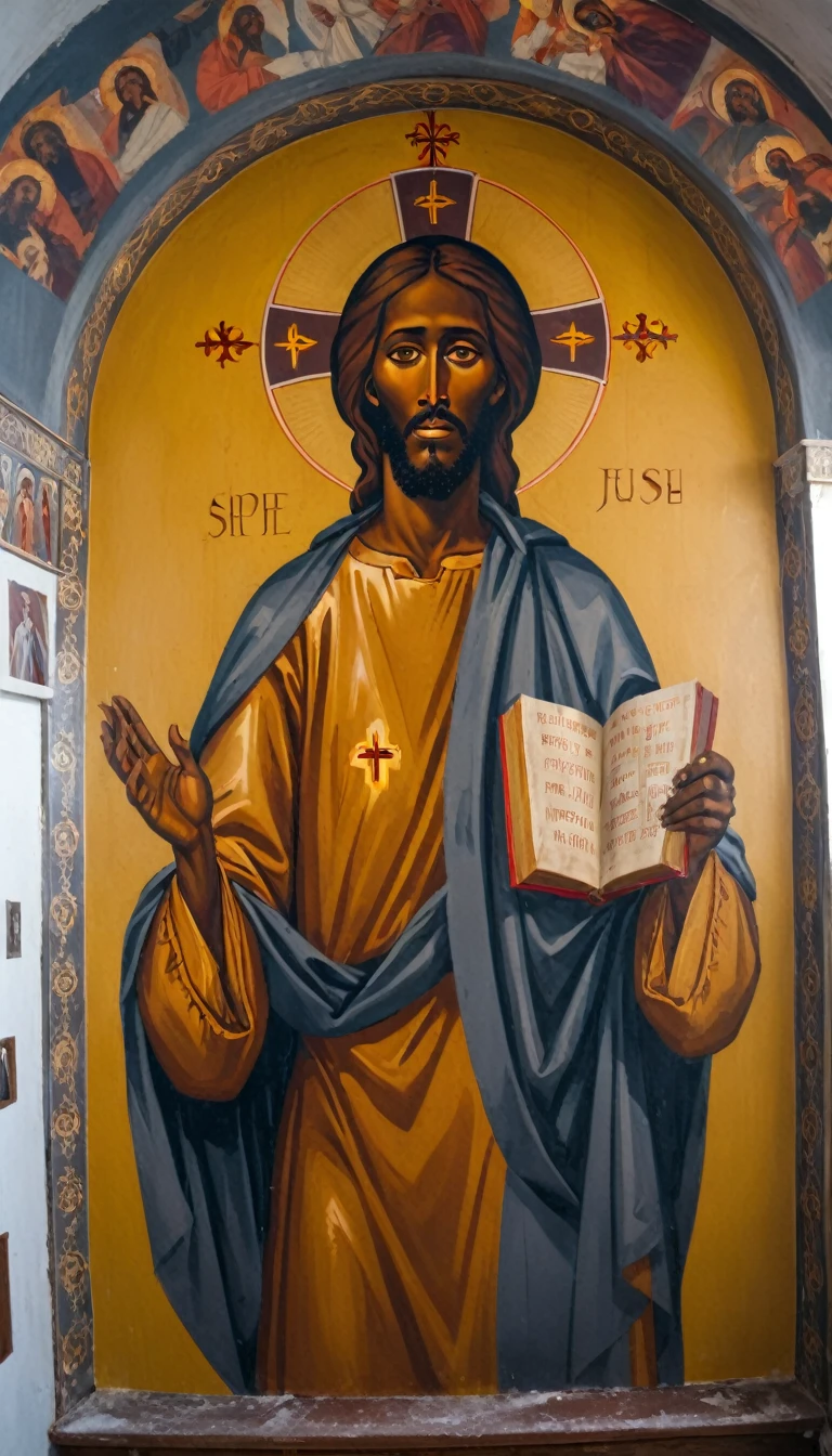 black jesus christ, Orthodox painted on the interior wall of a Rortch church 