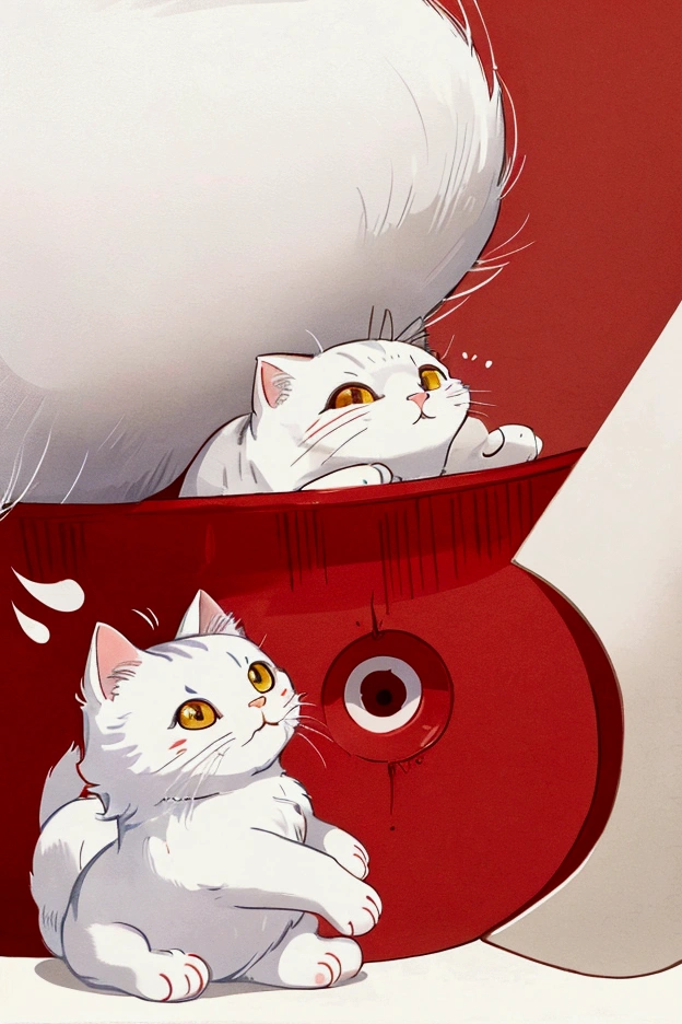 there is a White cat peeking out of a hole in a red wall, Lovely Cat Photos, Lovely cat, Cat Photos, Photo of a cat, Red background, a Lovely cat, White cat, Scottish Fold Cat, Funny cat, Has a white muzzle, Lovely:2, Kawaii cat, Cat Photosgraphy, Red background, Half a cat, Angry cat