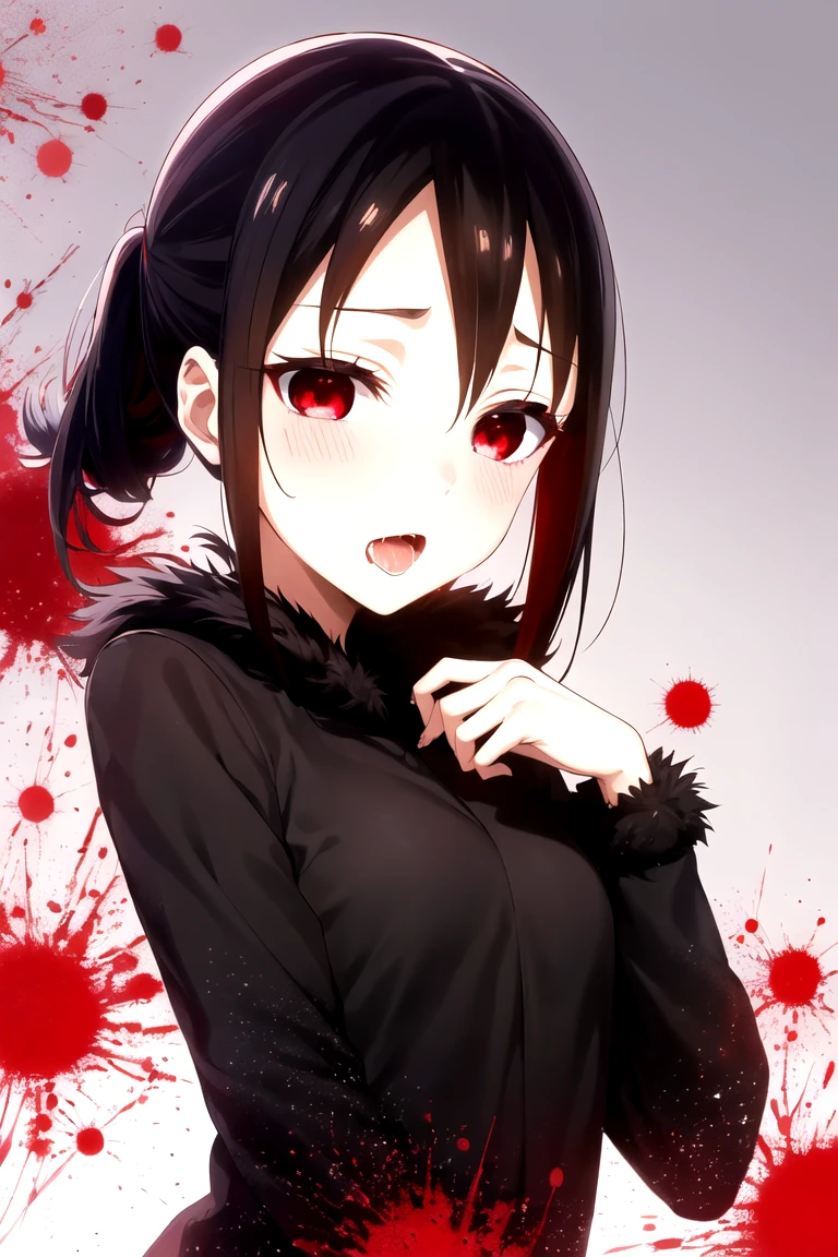 Shinomiya Kaguya, Shinomiyakaguya, Red eyes, small breasts, list brook, black fur, Red eyes, naked, saliva, after the kiss, trace of saliva, saliva thread, blush