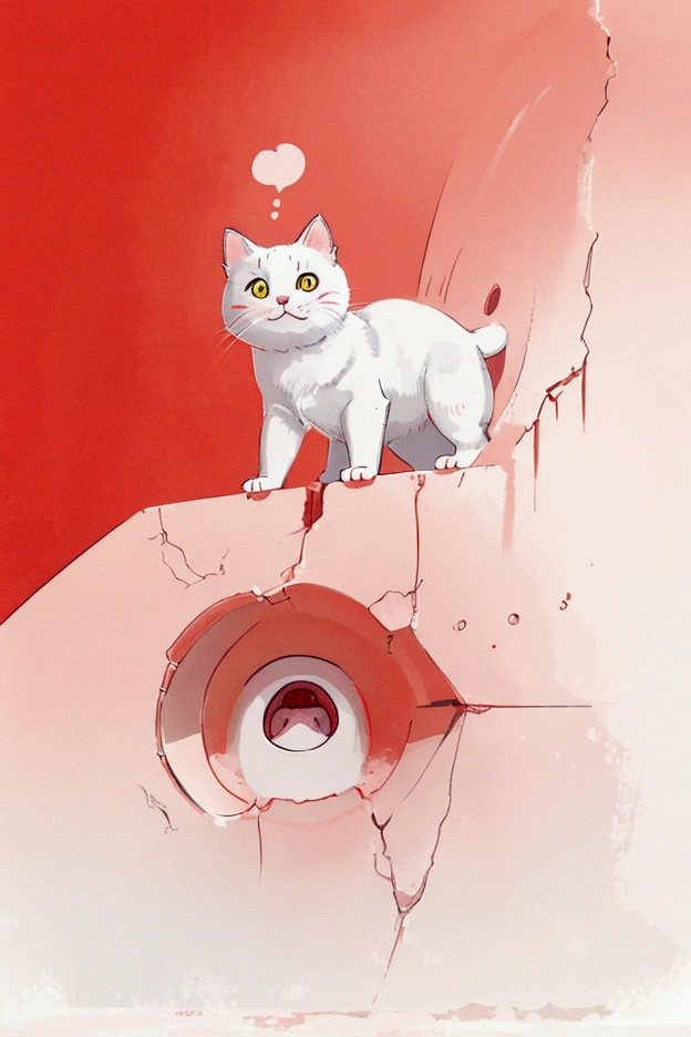 there is a White cat peeking out of a hole in a red wall, Lovely Cat Photos, Lovely cat, Cat Photos, Photo of a cat, Red background, a Lovely cat, White cat, Scottish Fold Cat, Funny cat, Has a white muzzle, Lovely:2, Kawaii cat, Cat Photosgraphy, Red background, Half a cat, Angry cat