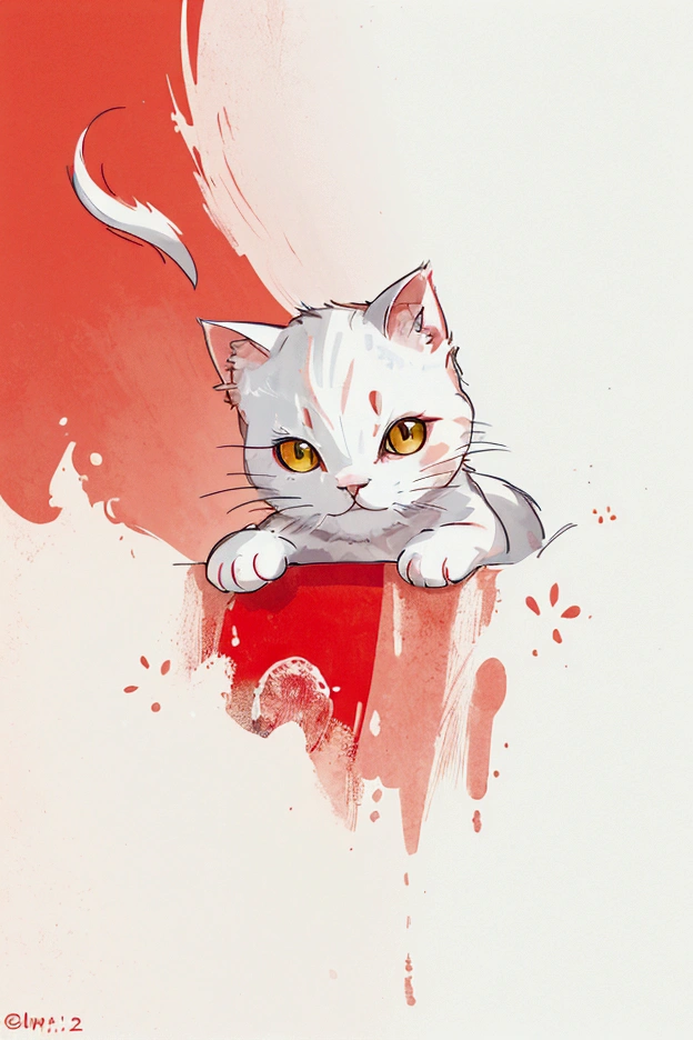 there is a White cat peeking out of a hole in a red wall, Lovely Cat Photos, Lovely cat, Cat Photos, Photo of a cat, Red background, a Lovely cat, White cat, Scottish Fold Cat, Funny cat, Has a white muzzle, Lovely:2, Kawaii cat, Cat Photosgraphy, Red background, Half a cat, Angry cat