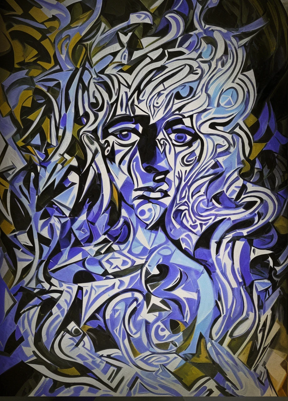 abstract surrealistic cubist portrait, picasso style, detailed face, symbolic geometric ornamental patterns, vibrant colors, dramatic lighting, photorealistic, (best quality,4k,8k,highres,masterpiece:1.2),ultra-detailed,(realistic,photorealistic,photo-realistic:1.37)