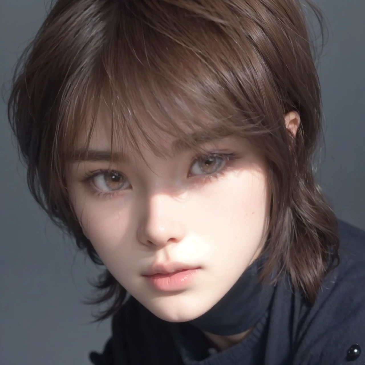 ai realistic style, choi beomgyu, boy, feminine, soft features, soft eyebrows, thin eyebrows, innocent eyes, beautiful face and eyes, like digital drawing realistic, pretty, cute, asian, nose highlight, juicy lips, glass skin, bj doll, pretty boy, brown eyes, ethereal, same features as photo, nose highlight, glass skin, looking away, not looking directly, soft hair, pretty hair, shiny hair, delicate hair, wavy hair, brown hair, cute hair, juicy lips, brown hair, thin neck, doe eyes, almond eyes