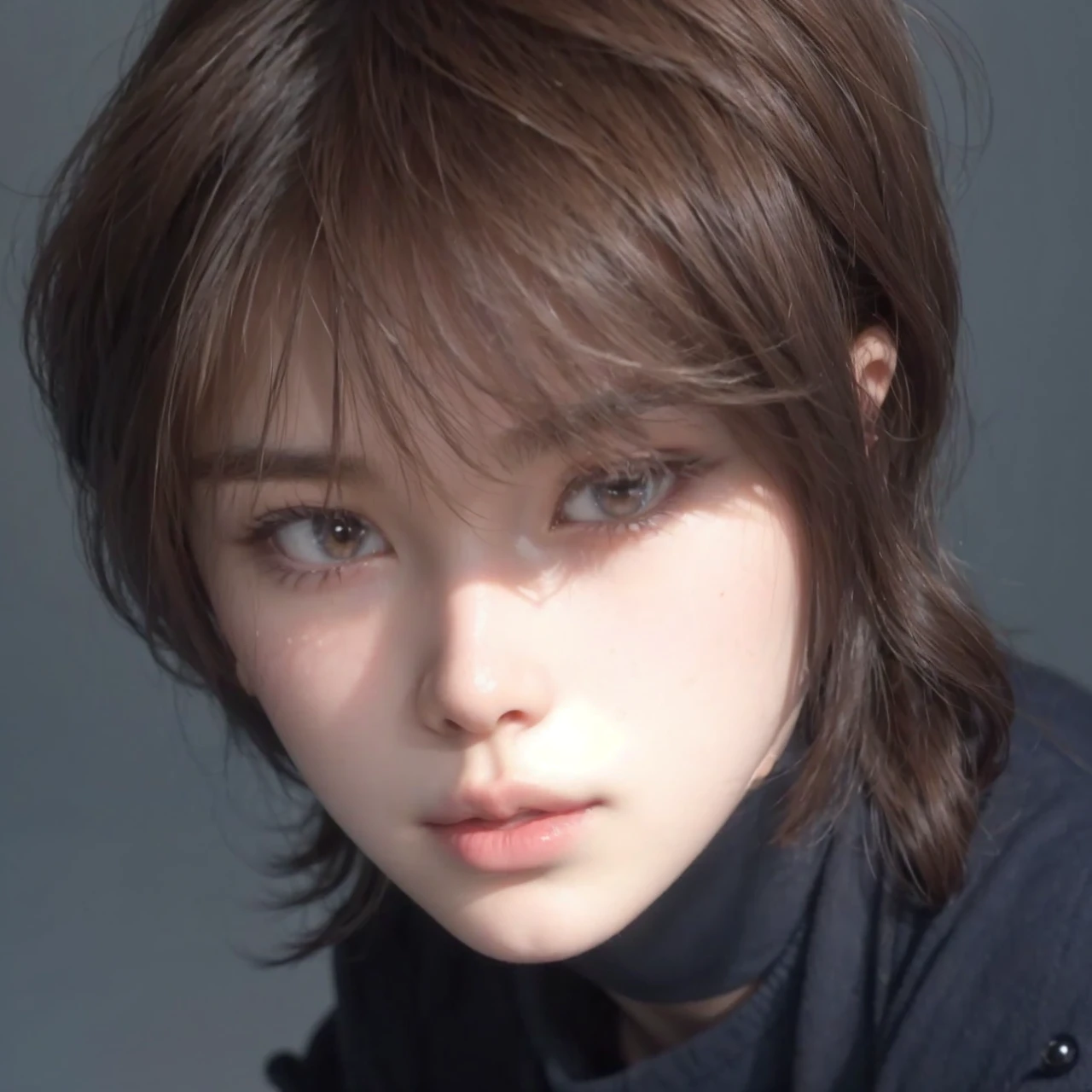 ai realistic style, choi beomgyu, boy, feminine, soft features, soft eyebrows, thin eyebrows, innocent eyes, beautiful face and eyes, like digital drawing realistic, pretty, cute, asian, nose highlight, juicy lips, glass skin, bj doll, pretty boy, brown eyes, ethereal, same features as photo, nose highlight, glass skin, looking away, not looking directly, soft hair, pretty hair, shiny hair, delicate hair, wavy hair, brown hair, cute hair, juicy lips, brown hair, thin neck, doe eyes, almond eyes