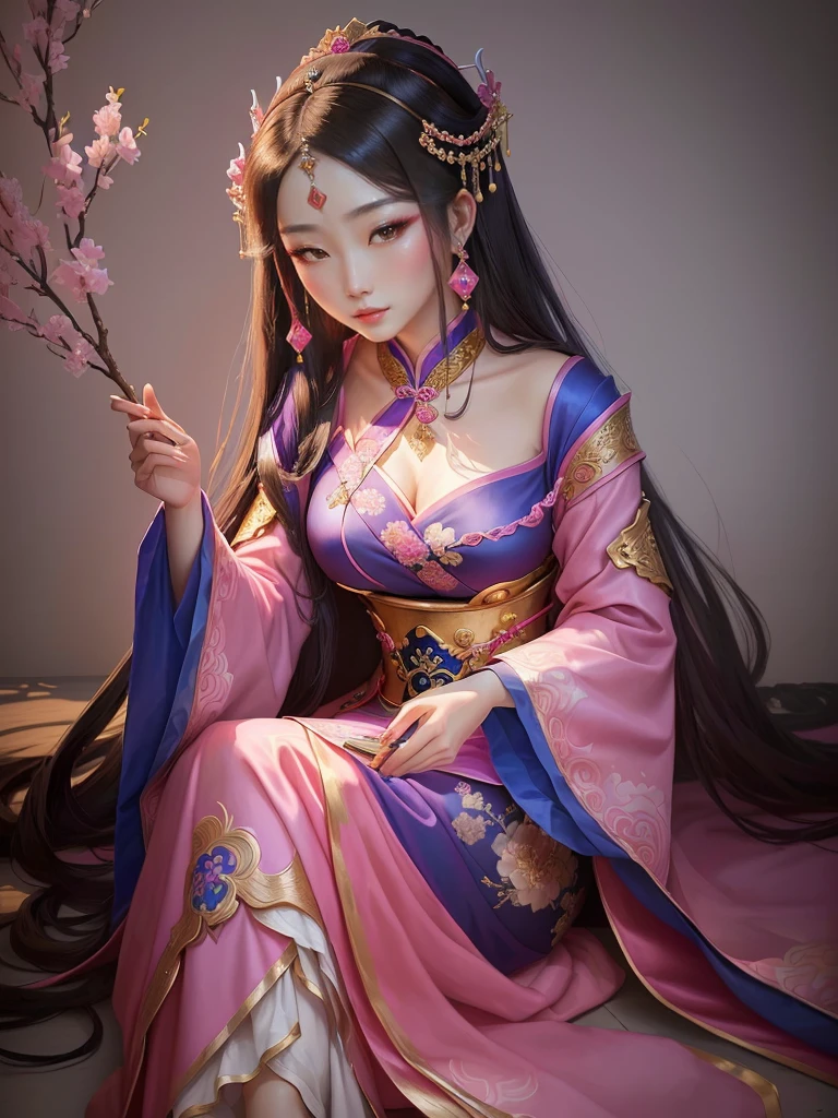 a painting of a woman in a pink and blue dress, a beautiful fantasy empress, ancient chinese princess, beautiful character painting, chinese princess, palace , a girl in hanfu, ancient asian dynasty princess, ancient chinese beauties, inspired by Lan Ying, beautiful alluring anime woman, ((a beautiful fantasy empress)), beautiful render of tang dynasty, beautiful oriental woman, chinese empress