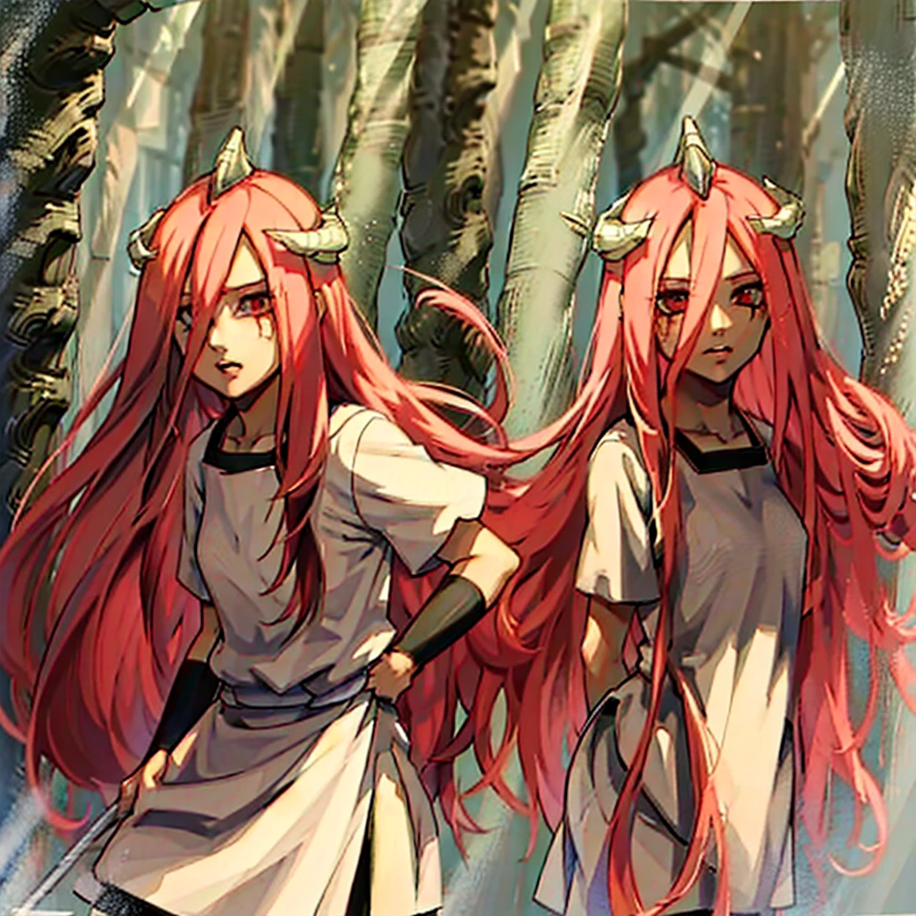 "Masterpiece, high quality, (cheered up), Best Quality, 1 girl, dynamic lighting, simple background, Red hair, Red eyes, ((15 years)), beautiful face, pretty eyes, beautiful background, (((Very detailed eyes and face.))), session, dynamic pose, forest background, embarrassed expression, with blush