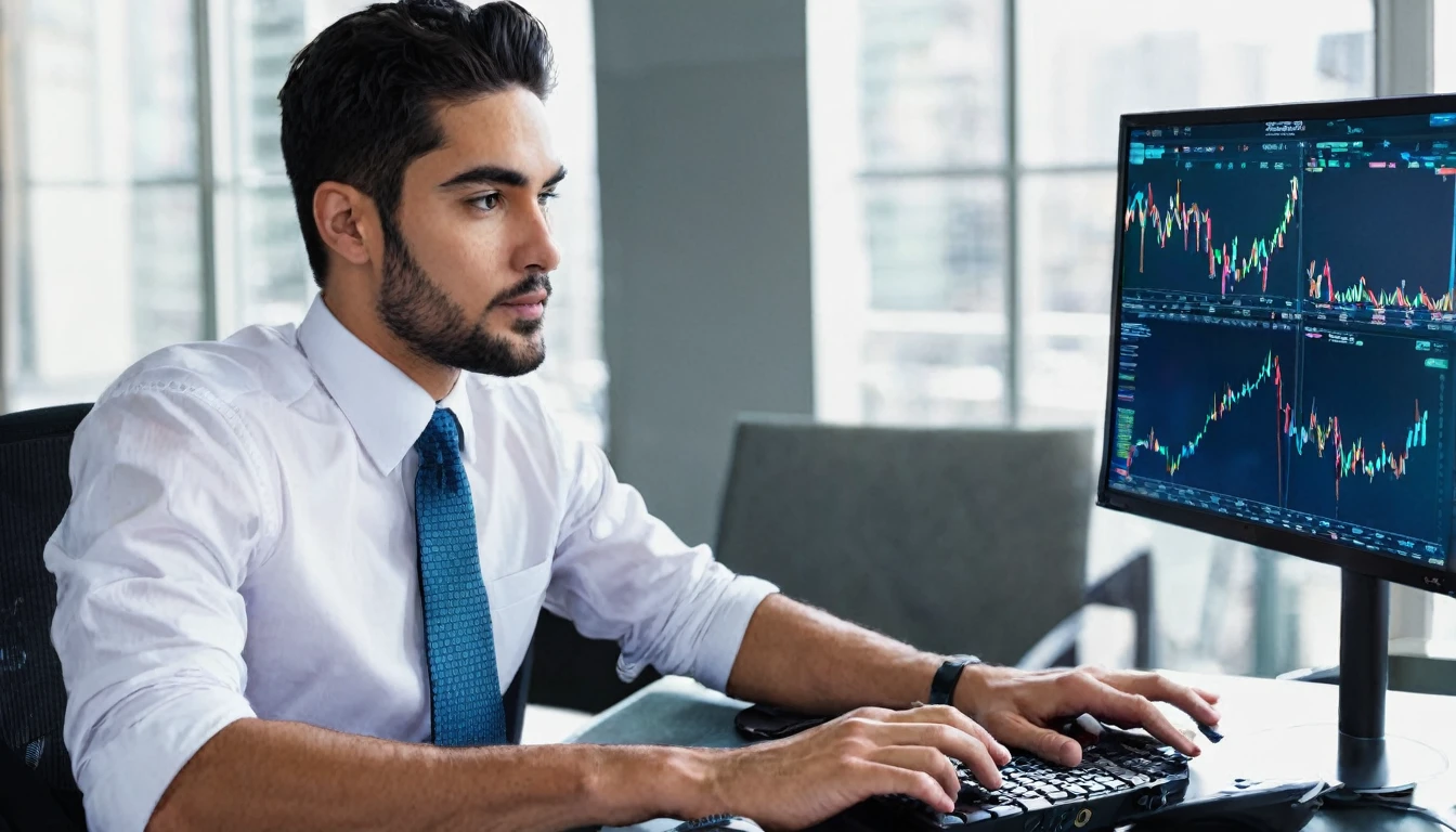 a business man doing trading on a computer