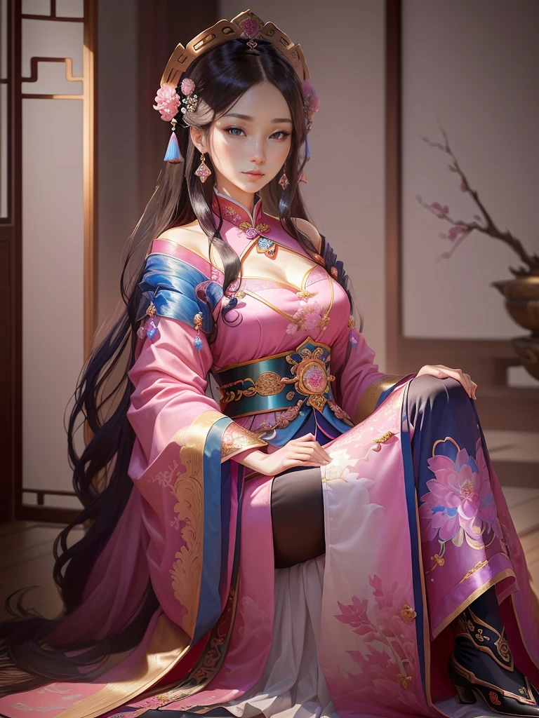 a painting of a woman in a pink and blue dress, a beautiful fantasy empress, ancient chinese princess, beautiful character painting, chinese princess, palace , a girl in hanfu, ancient asian dynasty princess, ancient chinese beauties, inspired by Lan Ying, beautiful alluring anime woman, ((a beautiful fantasy empress)), beautiful render of tang dynasty, beautiful oriental woman, chinese empress