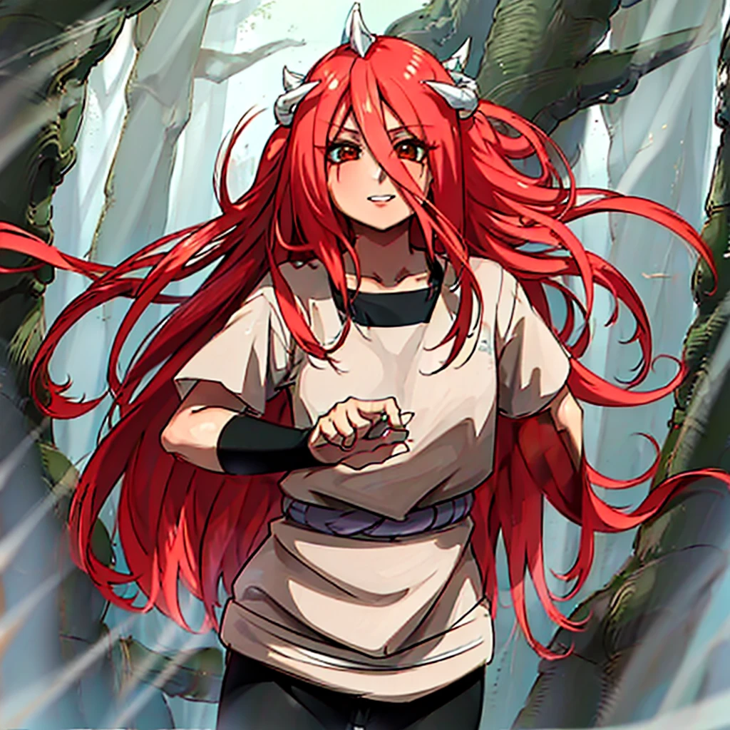 "Masterpiece, high quality, (cheered up), Best Quality, 1 girl, dynamic lighting, simple background, Red hair, Red eyes, ((15 years)), beautiful face, pretty eyes, beautiful background, (((Very detailed eyes and face.))), session, dynamic pose, forest background, coquette