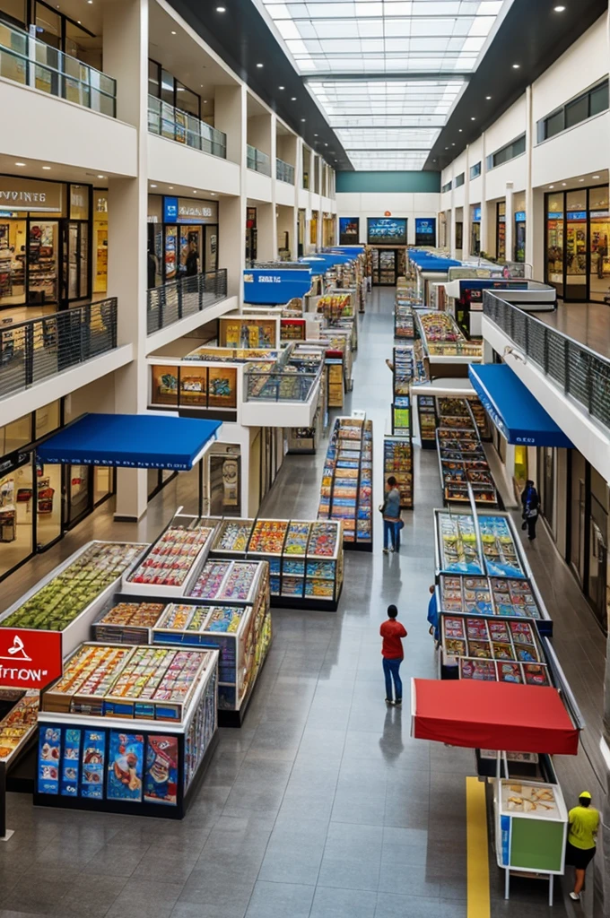 Image of a shopping center with a painting sales area