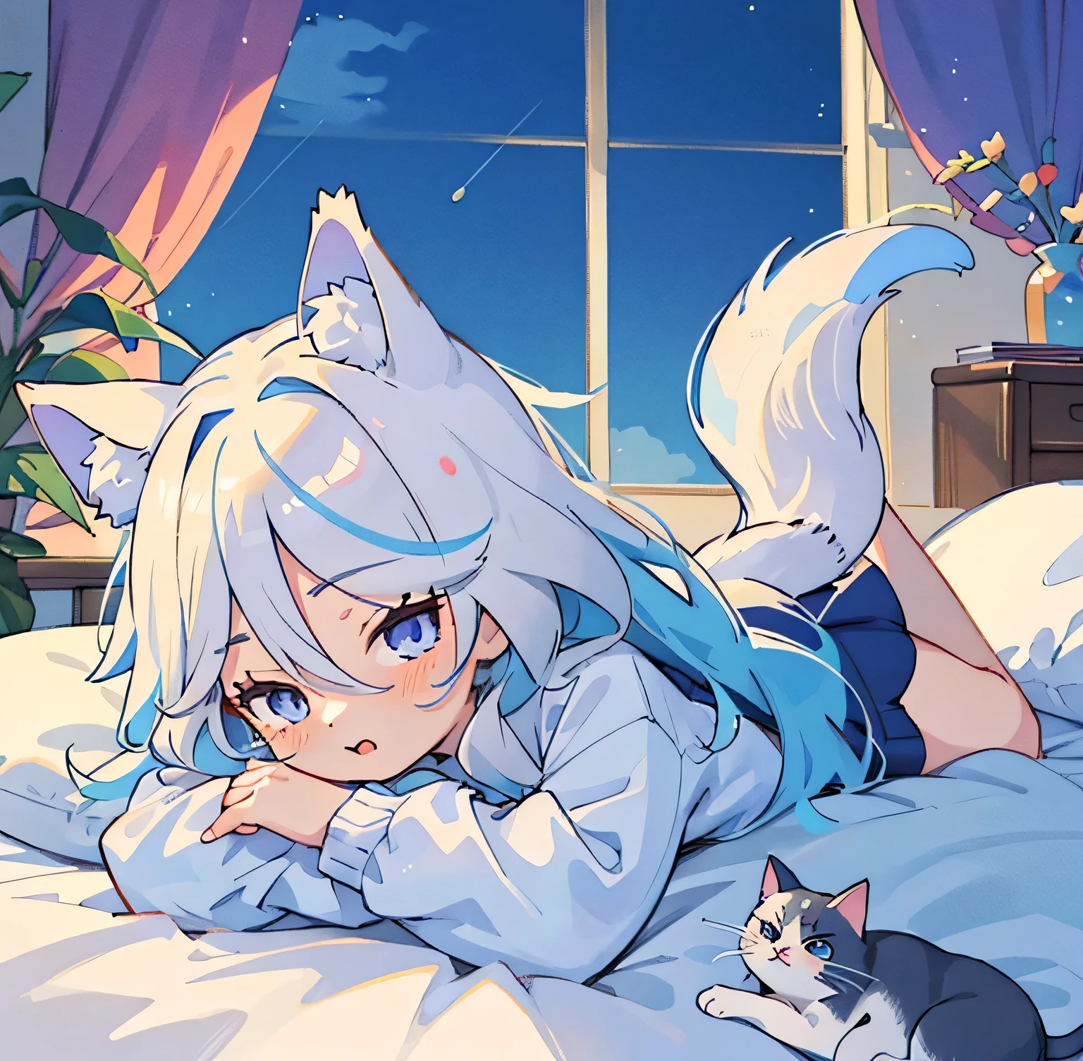 anime girl with long hair and cat ears laying on bed, cute anime catgirl, anime visual of a cute girl, anime catgirl, anime visual of a cute cat, holo is a wolf girl, cute anime girl, anime girl with cat ears, beautiful anime catgirl, anime best girl, very beautiful anime cat girl, anime girl named lucy, cute anime