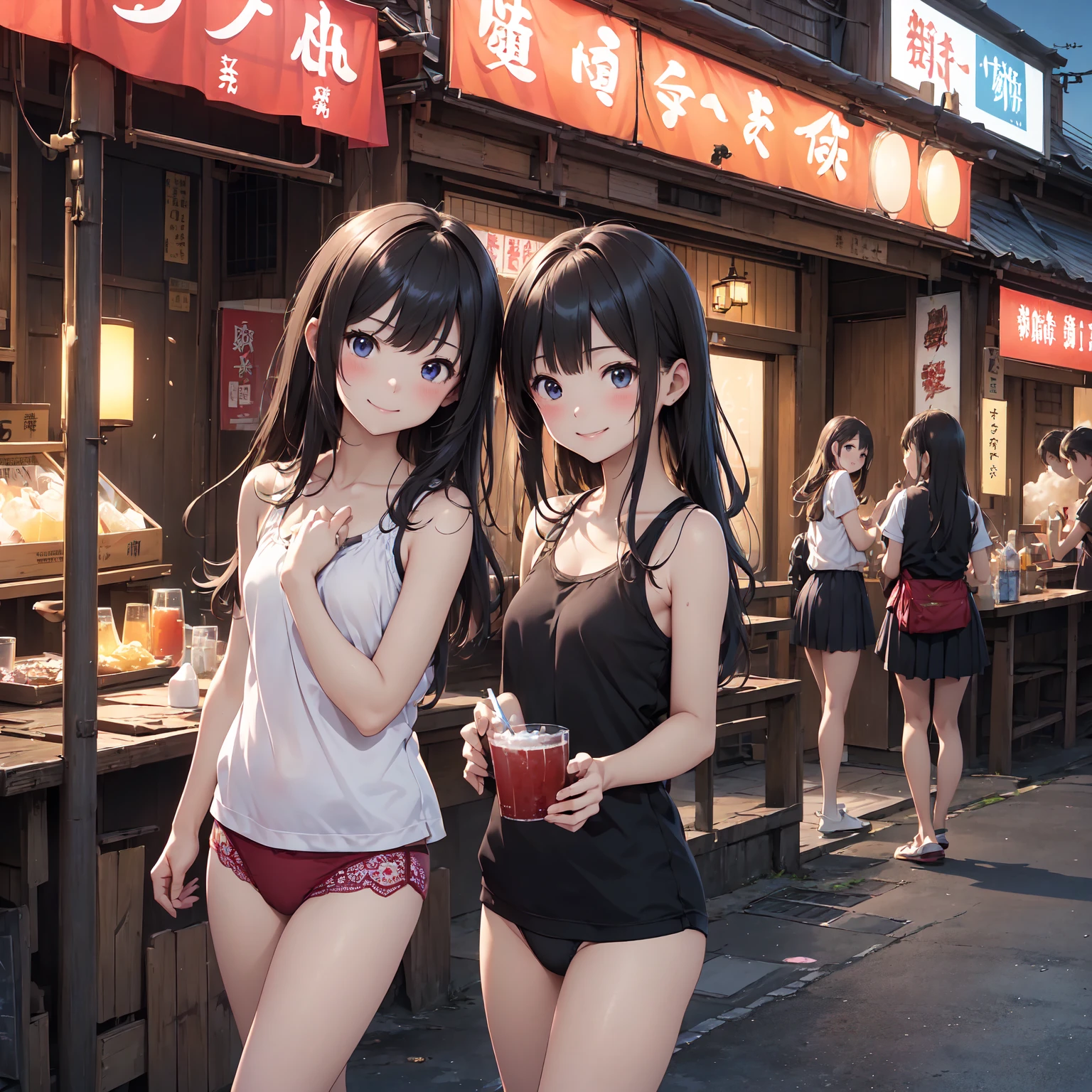 (masterpiece、Highest quality)、(日本のUnsanitary and dim地下街、Night view、Poor Street、Little Girl３People and above、Street lamp、地下へのstage)、(美しいNight view)、(Showa style、Japan favelas、Old and dirty hot spring town)、(stage)、(middle School girls３People and above、Tank top、Panties、smile、fun)、((Unsanitary and dim))、Shady Red Light District、shaved ice、Sale of drinks、(stage)、smile、Happy schoolchildren、Perfect ???????