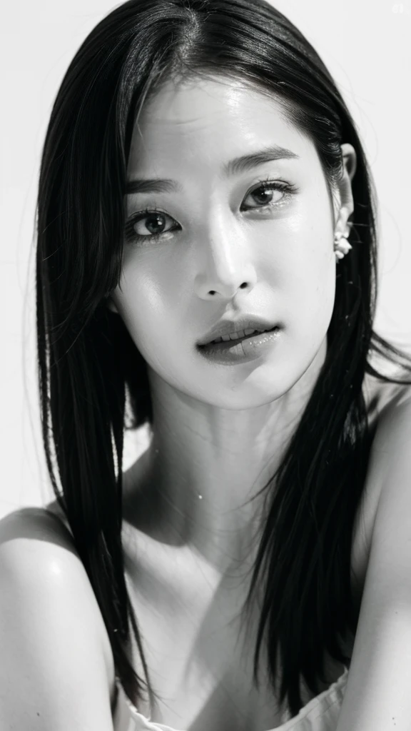 (best quality,ultra-detailed,realistic),(monoclonal portrait),(black and white:1.7),(soft lighting),(Japanese beautiful face),(detailed facial features),(white background),(line drawing),anatomy correct,completely naked,perfect nude,undressed,gleaming face,shiny skin,oiled skin