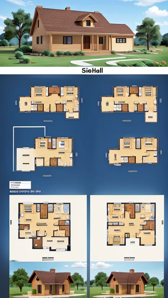 House model, 2-story house with open side, rural style, build a house with 2 bedrooms, 2 bathrooms.