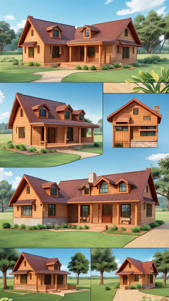 House model, 2-story house with open side, rural style, build a house with 2 bedrooms, 2 bathrooms.