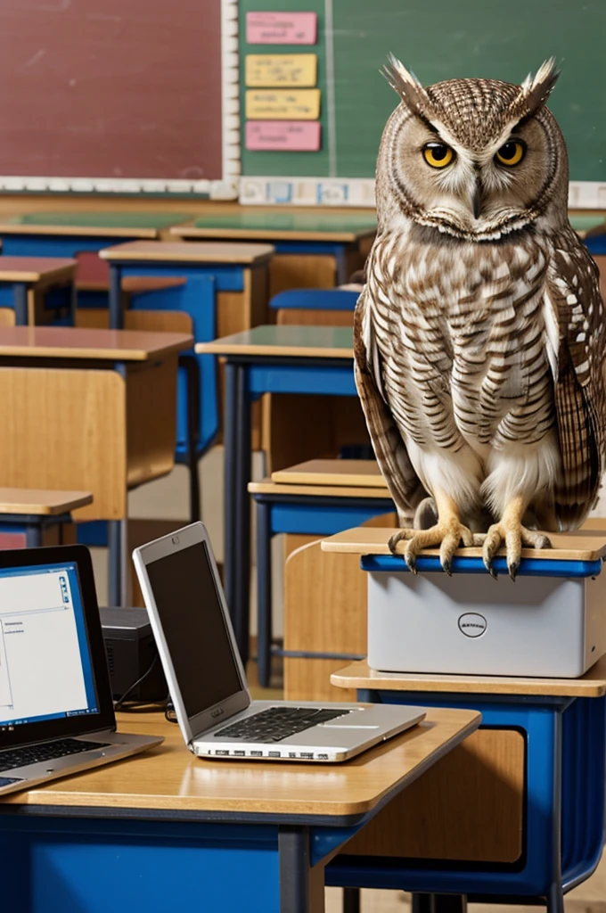 Teacher owl with computer 